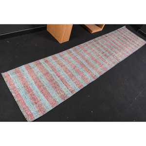 Alfombra de lana turca Vintage, diseño de retazos rojo y azul, 2,4x10,6 pies, tamaño moderno, clásica para pasillo grande, Alfombra de habitación de látex - Product Image 2