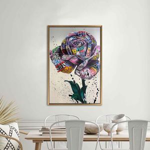 <b>Canvas</b> Print: Banksy Rose Graffiti Street Art, Colorful Rose Artwork,Gold <b>Framed</b> - Product Image 1