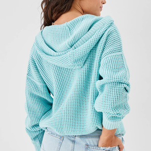 Custom Logo Vintage Women Clothes Cotton Terry <b>Sweatshirt</b> / Long <b>Sleeve</b> High Quality Waffle Buttoned Up <b>Sweatshirt</b> For Women - Product Image 2