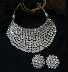 Trendy Platinum Plated Copper Kundan Necklace Stud Earring Set Wedding Party Engagement Anniversary Crystal Tear Drop Glass - Product Image 6