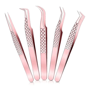 Lot de 5 pinces à cils en acier inoxydable, meilleur fournisseur, service OEM, utilisation pour les soins personnels, pointe droite et incurvée - Product Image 1