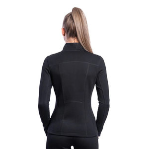 Women Black Full Sleeve Stand Collar Zipper Jacket Solid Color Quick Dry Fitness Wear Regular Fit All Seasons Spandex Polyester - Product Image 2