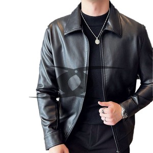 Chaqueta de cuero para hombre, chaqueta informal con capucha de cuero genuino para motocicleta, nueva chaqueta de cuero auténtico con cremallera oblicua para hombre, talla europea - Product Image 1