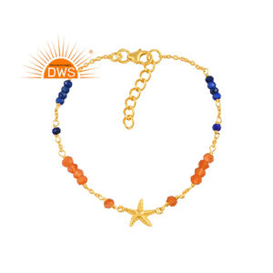 Best Selling Sterling Silver 18K <b>Gold</b> Plated Lapis Lazuli & Red Onyx <b>Beaded</b> Gemstone <b>Bracelet</b> Demi Fine Jewelry Manufacturer - Product Image 4