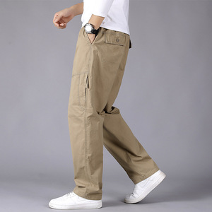 Venta al por mayor Color sólido 100% algodón pantalones tácticos para hombres pantalones sueltos rectos de talla grande pantalones casuales con cintura escalonada para hombre - Product Image 2
