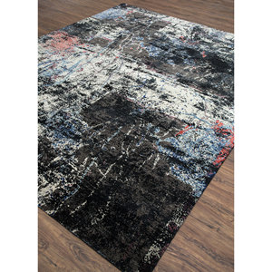 Alfombra Kavi Gris y Negra Anudada a Mano de Lana y Seda de Bambú con Patrón Abstracto Srb(707) para Uso Doméstico - Product Image 2