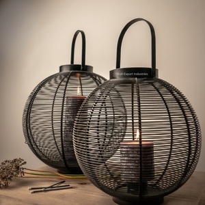 Set of 2 Iron Metal Wire Round Black Candle <b>Lantern</b> for Home and Christmas Lighting Decoration Floor & Hanging <b>Lantern</b> - Product Image 6