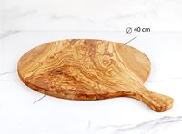 Exquise handgemaakte goudenbruine olijfhouten ecologische pizzabord - ArtisRaw merk, authentiek Tunesisch vakmanschap