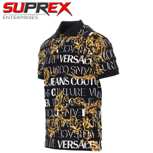 Camiseta de Golf Casual de Manga Corta con Cuello Redondo, Diseño Barroco Negro y Dorado, para Hombre, Acrílico/Nailon/Lana, Transpirable - Product Image 5