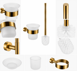 Conjunto de Acessórios para Banheiro em Aço Inoxidável Dourado: Suporte para Escova Sanitária, Suporte para Copo, Montagem em Parede, Moderno e Minimalista para Banheiro Externo - Product Image 6