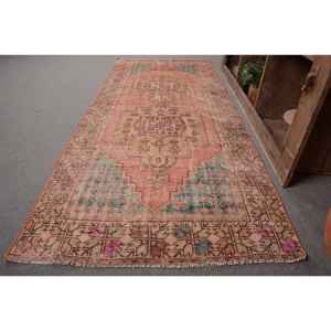 พรมขนสัตว์สีเบจสีส้มสไตล์วินเทจขนาด3.6X8.5ฟุตพรมปูพื้นขนาดใหญ่สไตล์ตุรกีผ้ายางด้านหลังสี่เหลี่ยมผืนผ้าลายทางเดินในห้อง - Product Image 2