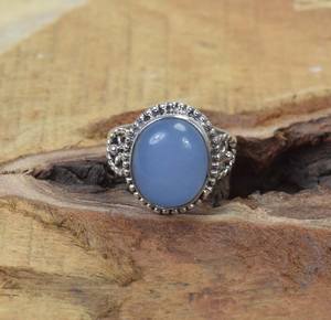 Anillo de Plata de Ley 925 Hecho a Mano Diseño Clásico Único Piedra Preciosa Calcedonia Azul Natural Personalizada Eternidad Rodio Vermeil - Product Image 2