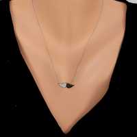 Collier pour femme en acier inoxydable avec ailes d'ange, pierres en zircone cubique blanches, serti pavé, 41 cm, plaqué or rhodié, cadeau chrétien