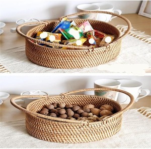 Modern Round Handwoven Rattan Storage <b>Basket</b> Hot Sale Snacks <b>Tray</b> for Organizing Your Space - Product Image 3