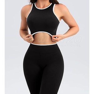 Conjunto de Yoga de Dos Piezas para Mujer, Talla Grande, Cómodo, de Alta Calidad, Color Sólido, Ropa Deportiva, Transpirable, de Secado Rápido, Cintura Elástica - Product Image 3