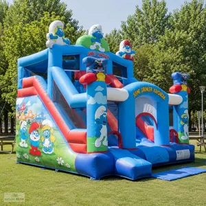 Tobogán Inflable Comercial de 6x4m con Temática de los Pitufos, Castillo Hinchable para Niños, Tobogán Seco de PVC, Equipo de Juegos para Exteriores - Product Image 3