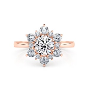 Anillo de Compromiso con Halo de Diamantes Cultivados en Laboratorio, Corte Brillante Redondo, Oro Sólido de 14K, G-VS2, Joyería de Compromiso y Boda - Product Image 3