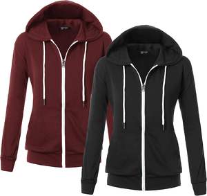 Elegante Sudadera ligera con cremallera y manga larga hecha a mano de algodón y poliéster chaqueta con capucha para mujer ribetes acanalados puños - Product Image 2