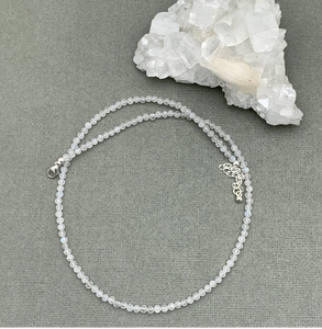 Faceted Moonstone Crystal and Sterling <b>Silver</b> <b>Beaded</b> Necklace Fringe <b>Beaded</b> Bandana - Product Image 1