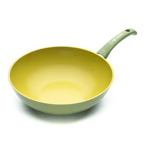 OLIVILLA Made in Italy diam 28 cm olive oil non-stick aluminum green color spray coating wok for cooking