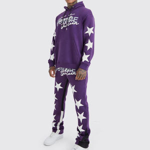 Nouveauté, ensemble jogger avec logo personnalisé pour hommes, pantalon de survêtement à capuche 100% coton avec sérigraphie sur toute la surface, col à capuche respirant - Product Image 1