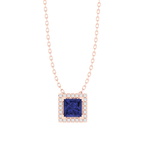 Colgante de Piedra Preciosa de Circonita Cúbica Tanzanita con Corte Princesa, Chapado en Oro Rodio/Oro Amarillo, Cadena de 18 Pulgadas, 9.6mm de Ancho, 1.2g, Fino - Product Image 3