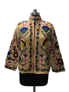 Chaqueta de algodón bordada Suzani multicolor bohemio chic hecha a mano para mujer chaqueta de diseño Floral artesanal transpirable - Product Image 3
