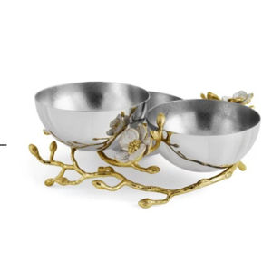 Cuenco para servir alimentos de acero inoxidable de calidad superior con acento floral dorado Utensilios de cocina Mesa para artículos de regalo - Product Image 4