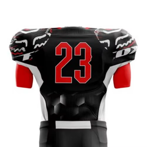Conjunto de uniforme de fútbol americano rojo y negro para jóvenes Pantalones cortos de Jersey de tela de poliéster sublimado personalizado - Product Image 5