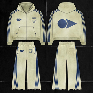 Sweats à capuche avec fermeture éclair complète Pantalon de survêtement évasé empilé Ensemble de survêtement deux pièces en coton personnalisé délavé à l'acide Survêtement unisexe pour hommes - Product Image 4