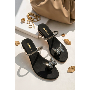 <b>Crystal</b> Butterfly Open Toe Toe-<b>Ring</b> Flats in Black 609 BK - Product Image 6