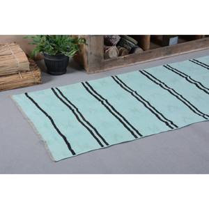 Tapis turc vintage moderne 2.8x9,7 pieds bleu noir Patchwork Design fait main en laine avec support en latex pour salon ou chambre à coucher - Product Image 5