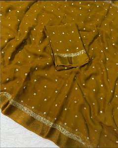 Saree élégant traditionnel de concepteur avec le style long de matériel de Georgette de travail brodé pour des événements formels de fêtes de festivals - Product Image 6