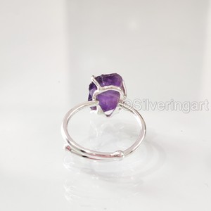 Bague pour femme en argent sterling 925 réglable, avec pierre brute naturelle d'améthyste, pierre de naissance de février, pour la création de bijoux - Product Image 6