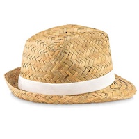 Chapeau de paille de cowboy, meilleur fournisseur au Vietnam - Chapeau de soleil de plage avec bande en tissu blanc - Broderie 3D, prêt à expédier pour l'extérieur