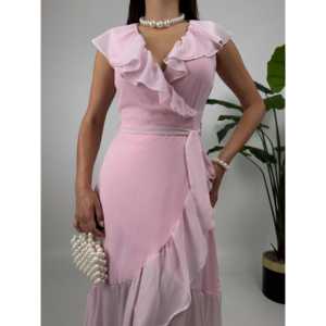 2168 ชุดเดรสผ้าชีฟองทรงเอไลน์พร้อมขอบเอวแบบธรรมชาติ - Product Image 5