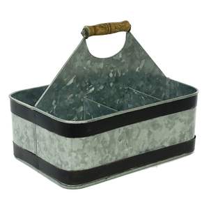 Organizador de cocina galvanizado grande con mango de madera fuerte, adecuado para picnics de granja, comedor al aire libre, Cocinas Rústicas - Product Image 3