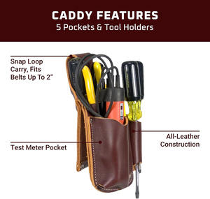 <b>Top</b> Selling Compact Leather Electrician <b>Tool</b> Pouch | 5 Pocket Belt Holster with Snap Loop & Tester Holder - Product Image 3