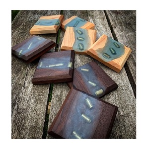 Tapis pour tasse à thé en bois d'acacia Sous-verres en résine époxy épissée en bois massif Nouvelle technologie Sous-verres en pierre Style moderne - Product Image 6