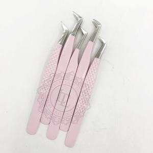 ที่คีบขนตาสแตนเลสคุณภาพสูงสำหรับเด็กสีชมพูเคลือบผงสีเงินด้ามจับธรรมดาปรับแต่งโลโก้ได้ตามต้องการ - Product Image 1