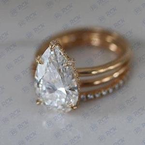 1.80 CTW poire coupe Trio ensemble Moissanite bague pour femme/côté fiançailles baguette coupe en argent bague pour femme - Product Image 1