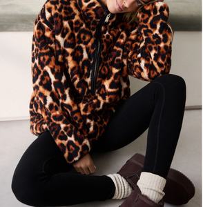 Sweat-shirt décontracté manches longues à col rond et demi-fermeture éclair pour femme, polaire douce Sherpa, collection automne - Product Image 3