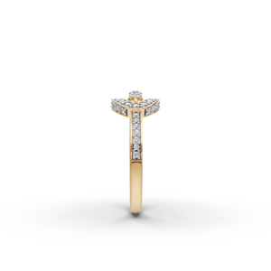 Bague ovale en or jaune 14K, platine et rhodium, sertie d'un halo géométrique, certifiée IGI, idéale pour les fiançailles - Product Image 3