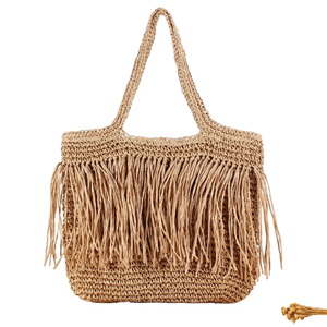 Sacs à main fourre-tout décontractés en paille faits à la main de style plage avec fermeture à glissière Sacs à bandoulière quotidiens en jacinthe d'eau écologiques - Product Image 1