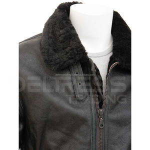 Veste en cuir de mouton décontractée de qualité supérieure pour hommes, style bombardier respirant avec fourrure, prix de gros - Product Image 3