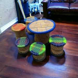 Taburete otomano de forma redonda ecológico hecho a mano al mejor precio con mesa otomana de caña de bambú para sala de estar, cafetería, restaurante - Product Image 3