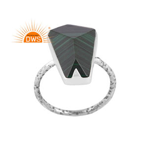 Anillo apilable de piedras preciosas de malaquita Natural de plata esterlina oxidada de la mejor calidad, fabricante de joyería personalizada - Product Image 1