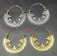 Boucles d'oreilles créoles géométriques motif tribal en alliage plaqué or style bohème M551 unisexe