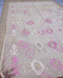 Exclusif Deshi Dhakai Blanc Jamdani Sharee Qualité Exportation pour Femmes JAMDANI FABRIC Bleu VERT Doré Bleu Ciel du Bangladesh - Product Image 3