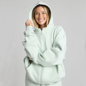 Sweat à capuche surdimensionné personnalisé avec fermeture éclair Jogger Femme Hiver Écologique Devant Super Doux Vêtement de détente en coton polyester polaire à capuche - Product Image 6